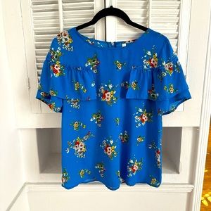 XHILARATION Blue Floral Blouse, Size M